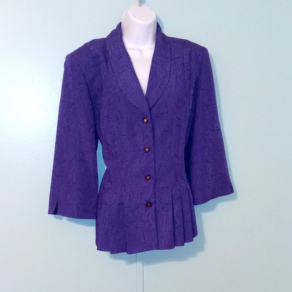 Danny & Nicole Jacket Size 14 Purple 4 Buttons Paisley Print Texture - Picture 1 of 7